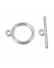 Tibetan Style Toggle Clasps, Flat Round, Cadmium Free & Nickel Free & Lead Free, Silver, Toggle: 15x2mm, Hole: 2mm; Tbar: 21mm, 