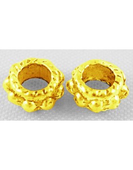 Tibetan Silver Spacer Beads, Lead Free & Cadmium Free, Donut, Golden Color, 6mm in diameter, 3mm thick, hole: 3mm