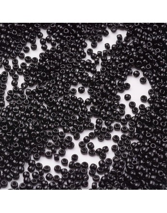 TOHO® Japoniški stiklo karoliukai, apvalūs, juodi, blizgūs, matmenys: 11/0  ~2mm diametro, 1.5mm storio, skylė: 0.5mm; ~10 g./pa