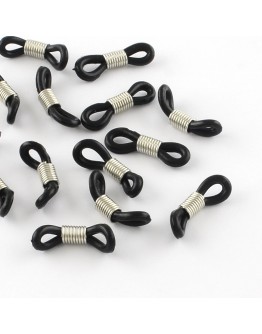 Silikoniniai akinių laikikliai, su geležine spirale, juodi, matmenys: ~18~20mm ilgio, 5~6mm pločio, 2mm storio, skylė: 2mm; 4 vn
