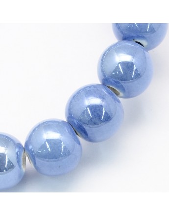 Keramikos karoliukai, apvalūs, rugiagėlės mėlyna su perlamutru, matmenys: 18.5mm, skylė: 3mm