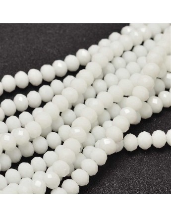 Faceted Abacus Glass Beads Strands, White, 6x4mm, Hole: 1mm; about 99pcs/strand, 17.7"