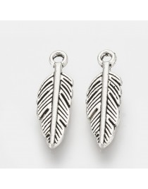 Tibetan Style Alloy Pendants, Feather, Cadmium Free & Lead Free, Antique Silver, 15x5x1.5mm, Hole: 1mm;