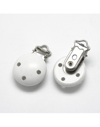 Dyed Wood Baby Pacifier Holder Clips, with Iron Clips, White, 48x29x19mm,  Hole: 13.5x5mm 