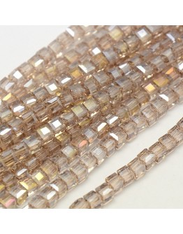 Electroplate Glass Bead Strands, AB Color Plated, Faceted, Cube, Linen, 4x4x4mm, Hole: 1mm; about 98pcs/strand, 15.7"