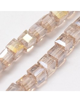 Electroplate Glass Bead Strands, AB Color Plated, Faceted, Cube, Linen, 4x4x4mm, Hole: 1mm; about 98pcs/strand, 15.7"