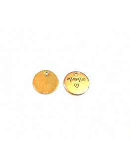 Aukso spalvos nerūdijančio plieno pakabukas - žetonas, "MAMA", matmenys: 1.5cm