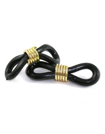 Eyeglass Holders, Glasses Rubber Loop Ends, Iron and Plastic, Golden Color, Black, about 4.2mm wide, 19mm long