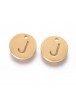304 Stainless Steel Charms, Ion Plating (IP), Flat Round, Letter.J, 10x1.5mm, Hole: 1mm