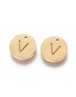 304 Stainless Steel Charms, Ion Plating (IP), Flat Round, Letter.V, 10x1.5mm, Hole: 1mm