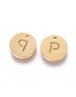 304 Stainless Steel Charms, Ion Plating (IP), Flat Round, Letter.P, 10x1.5mm, Hole: 1mm
