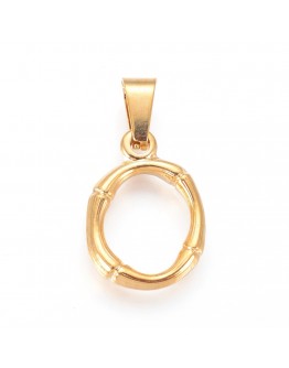 304 Stainless Steel Pendants, Bamboo Style, Letter, Golden Color, Letter.O, 19x13x3mm, Hole: 3x7mm