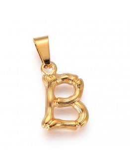 304 Stainless Steel Pendants, Bamboo Style, Letter, Golden Color, Letter.B, 18x12x3mm, Hole: 3x7mm