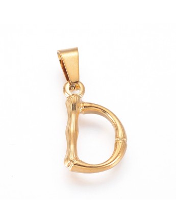 304 Stainless Steel Pendants, Bamboo Style, Letter, Golden Color, Letter.D, 18x12x3mm, Hole: 3x7mm