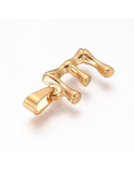 304 Stainless Steel Pendants, Bamboo Style, Letter, Golden Color, Letter.E, 18x12x3mm, Hole: 3x7mm