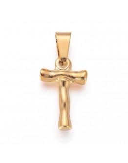 304 Stainless Steel Pendants, Bamboo Style, Letter, Golden Color, Letter.T, 18x11x3mm, Hole: 3x7mm
