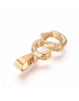 304 Stainless Steel Pendants, Bamboo Style, Letter, Golden Color, Letter.S, 19x11x3.5mm, Hole: 3x7mm