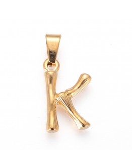 304 Stainless Steel Pendants, Bamboo Style, Letter, Golden Color, Letter.K, 19.5x12x3mm, Hole: 3x7mm