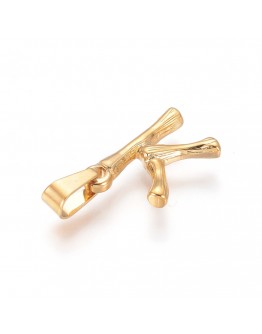 304 Stainless Steel Pendants, Bamboo Style, Letter, Golden Color, Letter.K, 19.5x12x3mm, Hole: 3x7mm