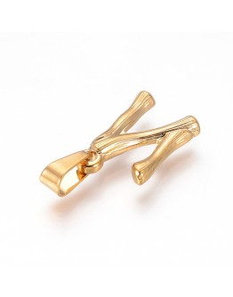 304 Stainless Steel Pendants, Bamboo Style, Letter, Golden Color, Letter.N, 19x13x3mm, Hole: 3x7mm