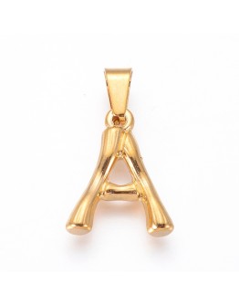 304 Stainless Steel Pendants, Bamboo Style, Letter, Golden Color, Letter.A, 18.5x15x3mm, Hole: 3x7mm