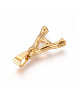 304 Stainless Steel Pendants, Bamboo Style, Letter, Golden Color, Letter.A, 18.5x15x3mm, Hole: 3x7mm