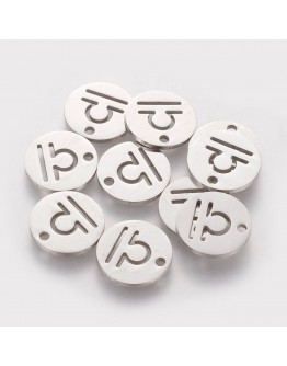 304 Stainless Steel Charms, Flat Round with Constellation/Zodiac Sign, Stainless Steel Color, 12x1mm, Hole: 1mm