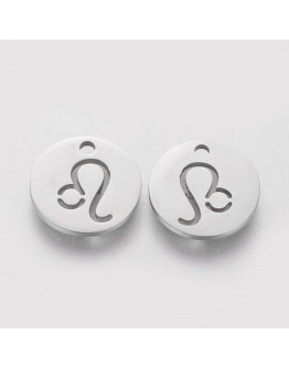 304 Stainless Steel Charms, Flat Round with Constellation/Zodiac Sign, Stainless Steel Color, 12x1mm, Hole: 1mm