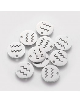304 Stainless Steel Charms, Flat Round with Constellation/Zodiac Sign, Stainless Steel Color, 12x1mm, Hole: 1mm