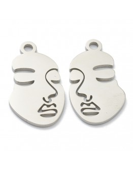 304 Stainless Steel Pendants, Abstract Face, Stainless Steel Color, 24x13x1mm, Hole: 2mm