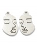 304 Stainless Steel Pendants, Abstract Face, Stainless Steel Color, 24x13x1mm, Hole: 2mm