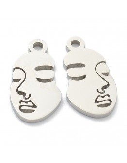 304 Stainless Steel Pendants, Abstract Face, Stainless Steel Color, 16x8.5x1mm, Hole: 1.6mm