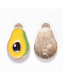 Emaliuotas pakabukas, avokadas, aukso, žalios ir geltonos spalvų, matmenys: 19x11x2mm, skylė: 1.6mm