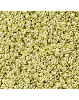 TOHO® Japoniški stiklo karoliukai, apvalūs, šviesios aukso spalvos, matmenys: 11/0  ~2.2mm diametro, skylė: 0.8mm; ~10 g./pak.