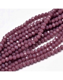 Faceted Abacus Glass Beads Strands, OldRose, 4x3mm, Hole: 1mm; about 149pcs/strand, 18.9"