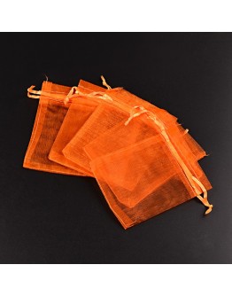 Stačiakampio formos, sutraukiami organzos maišeliai, oranžinės spalvos, matmenys: 10x8cm, 5 vnt./pak.