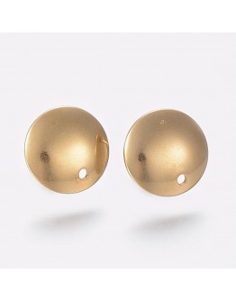 Nerūdijančio plieno (304) auskarų ruošiniai, plokšti, apvalūs, aukso spalvos, matmenys: 13x2mm