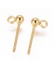 304 Stainless Steel Ear Stud Components, with Loop, Ball, Real 18k Gold Plated  Size: about 14mm long