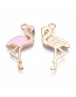 Alloy Enamel Pendants, Cadmium Free & Nickel Free & Lead Free, Light Gold, Flamingo Shape, Pearl Pink, 25.5x15x2mm, Hole: 1.6mm