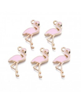 Emaliuotas pakabukas - flamingas, rožinės spalvos, matmenys: 25.5x15x2mm