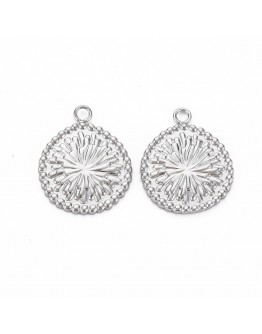 304 Stainless Steel Pendants, Cadmium Free & Nickel Free & Lead Free, Flat Round with Flower, Stainless Steel Color, 18.5x14.5x1