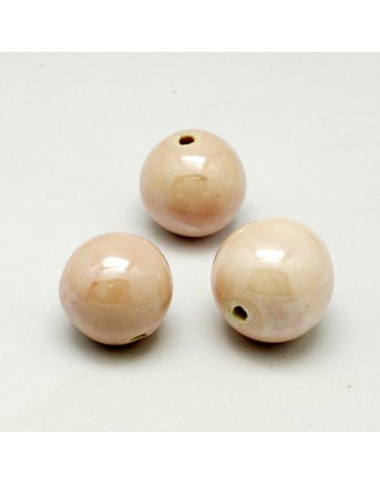 Keramikos karoliukai, apvalūs, rausvi, matmenys: ~18mm, skylė: 2mm