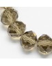 Stiklo karoliukai, apvalūs, plokšti,briaunuoti,skaidrūs, rusvi, matmenys: 4x3mm; skylė: 1mm, ~150vnt./gijoje
