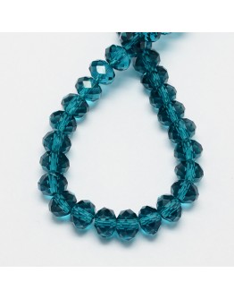 Handmade Glass Beads, Imitate Austrian Crystal, Faceted Abacus, DarkCyan, 6x4mm, Hole: 1mm; about 100pcs/strand