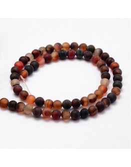 Frosted Natural Agate Beads Strands, Round, Dyed & Heated, Coffee, 8mm, Hole: 1mm; about 48pcs/strand, 15.2"