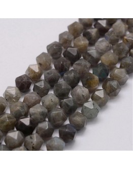 Natural Labradorite Beads Strands, Faceted, Round, 8x7~7.5x7~7.5mm, Hole: 0.5mm; about 50pcs/strand, 15.3"(39cm)