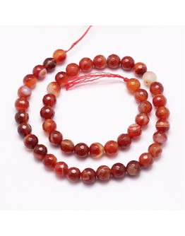 Faceted Natural Agate Beads Strands, Dyed & Heated, Round, OrangeRed, 8mm, Hole: 1.5mm; about 46~49pcs/strand, 14.8"