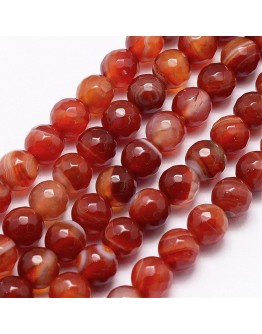 Faceted Natural Agate Beads Strands, Dyed & Heated, Round, OrangeRed, 8mm, Hole: 1.5mm; about 46~49pcs/strand, 14.8"