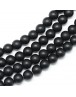 Natural Black Stone Bead Strands, Frosted, Round, 8~9mm, Hole: 1mm; about 46pcs/strand, 15.3"