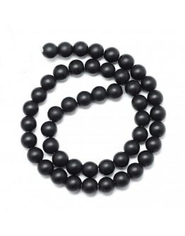 Natural Black Stone Bead Strands, Frosted, Round, 8~9mm, Hole: 1mm; about 46pcs/strand, 15.3"